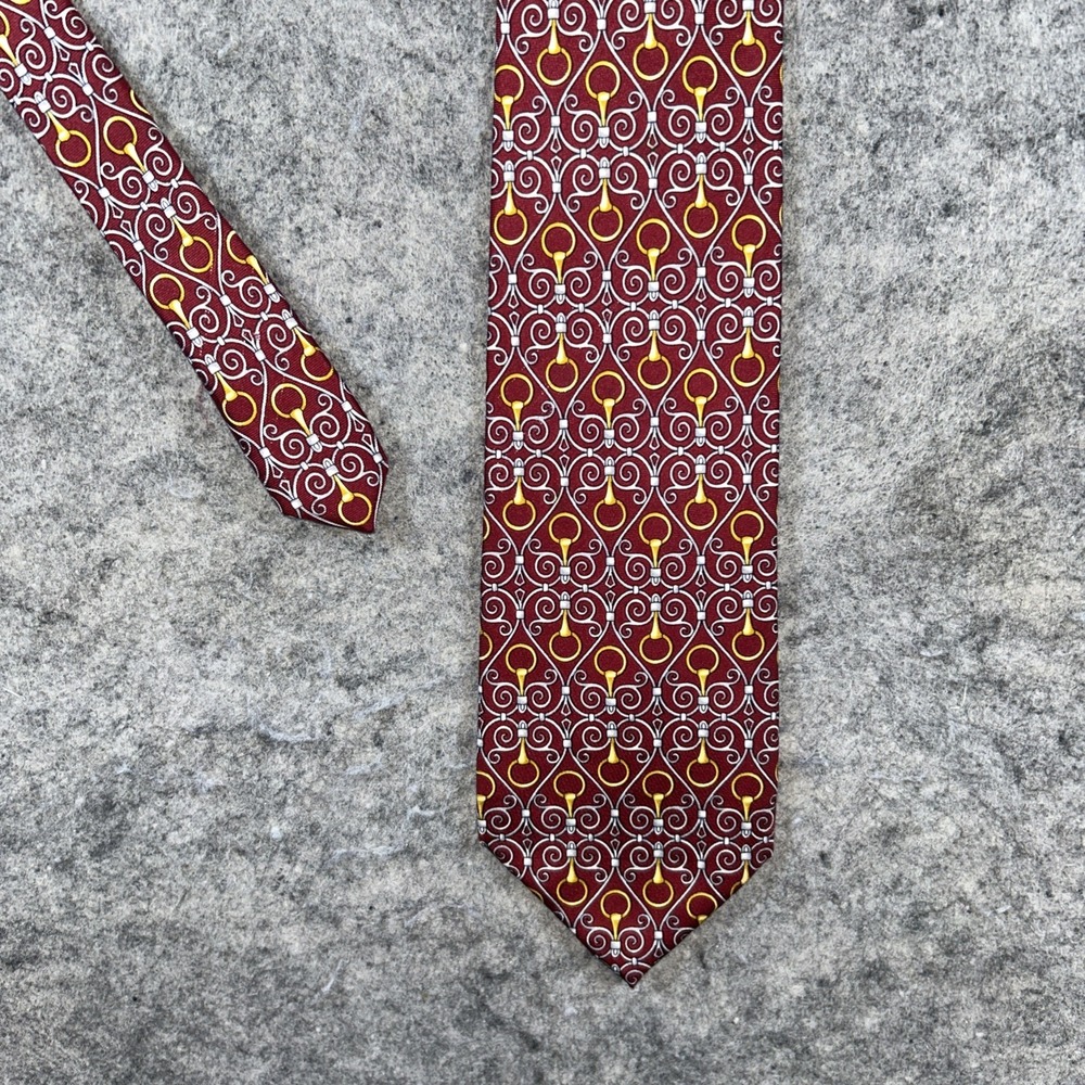 Paolo Gucci Mens Necktie 100% Silk Made in Italy Designer Red Gold Geometric 60"